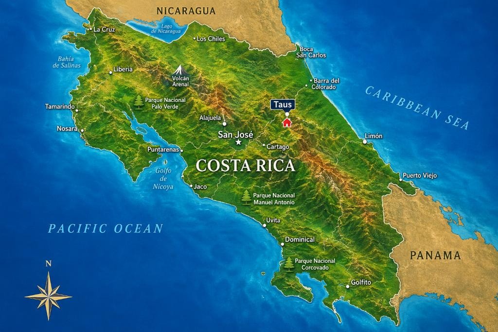 Map of Costa Rica showing the estate location