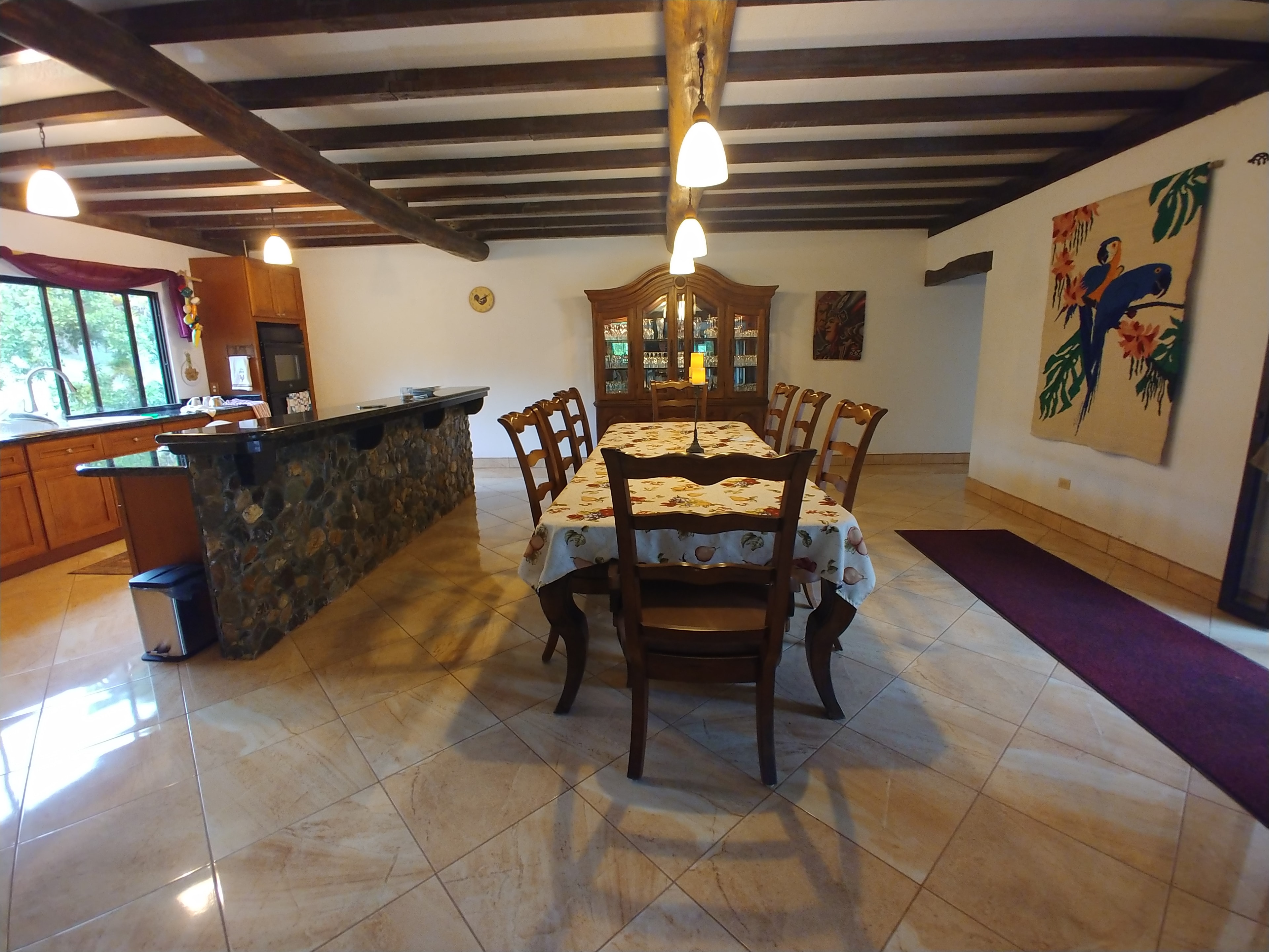 Formal dining room with tropical views