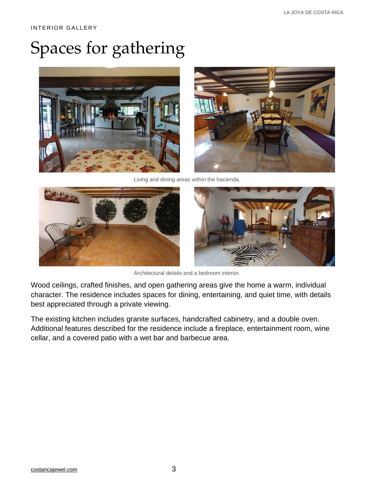 La Joya de Costa Rica Brochure — Page 3: Hacienda interior gathering spaces