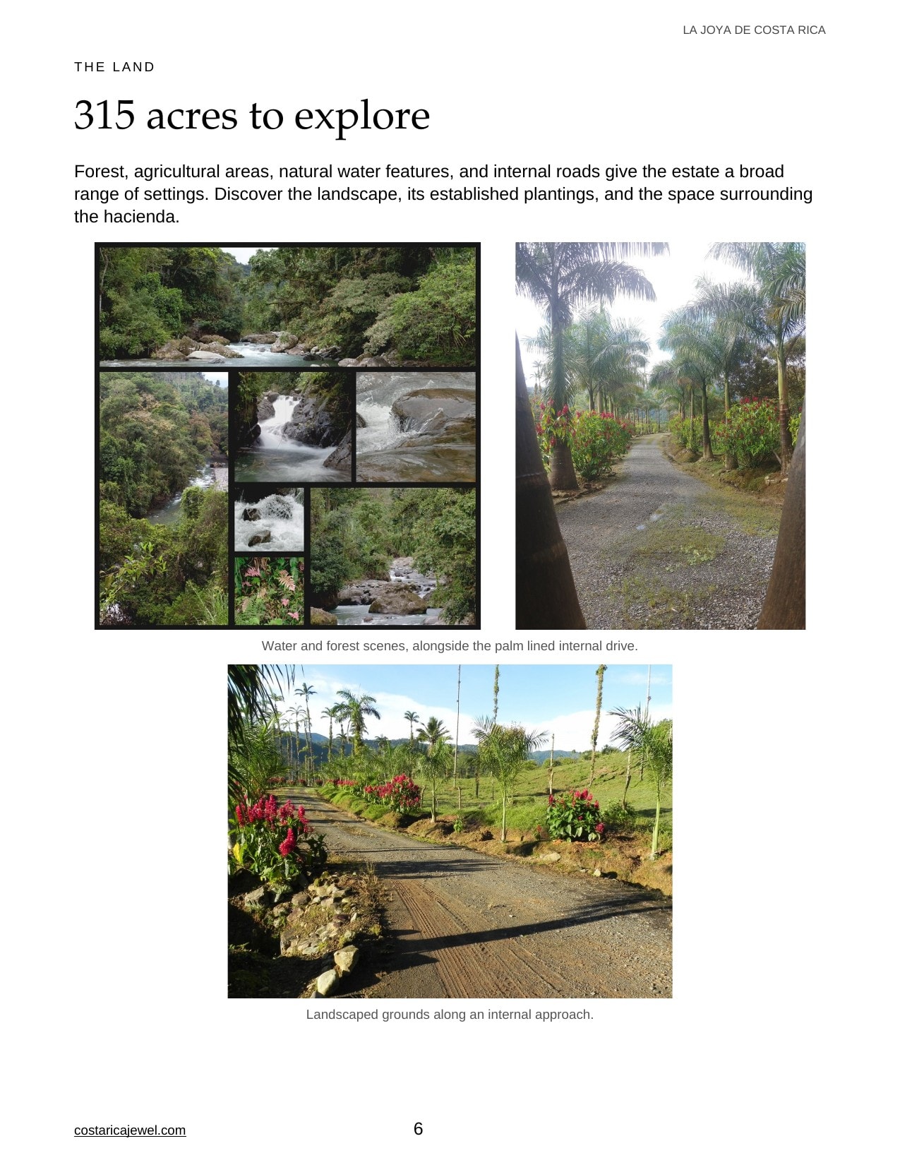 La Joya de Costa Rica Brochure — Page 6: Estate forest, streams, and gardens