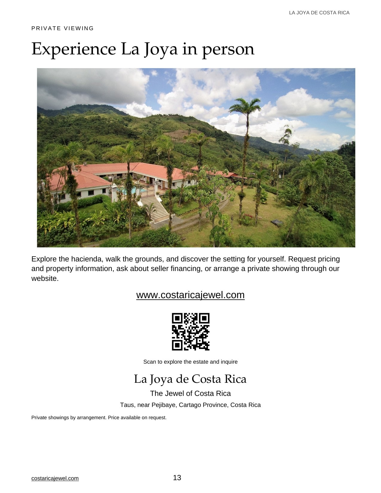 La Joya de Costa Rica Brochure — Page 13: Luxury hacienda nestled in Costa Rica mountains