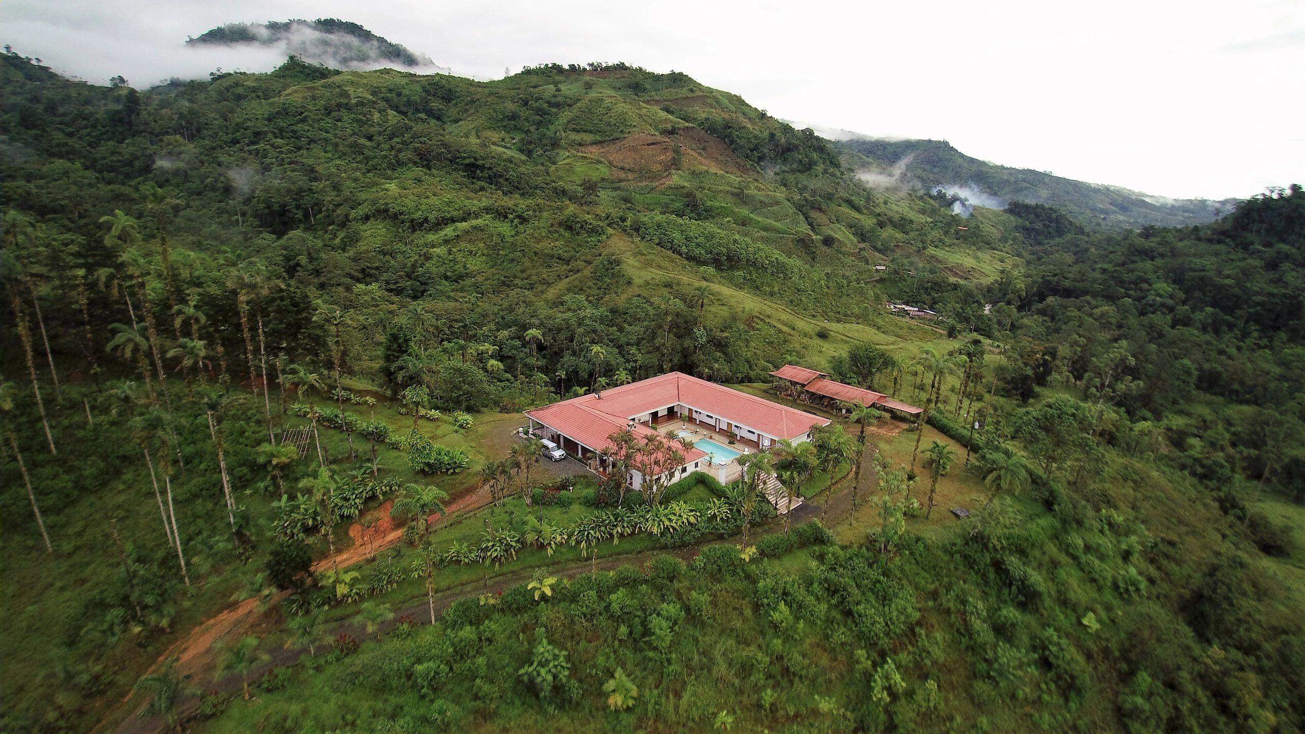 Aerial view of the estate and surrounding landscape